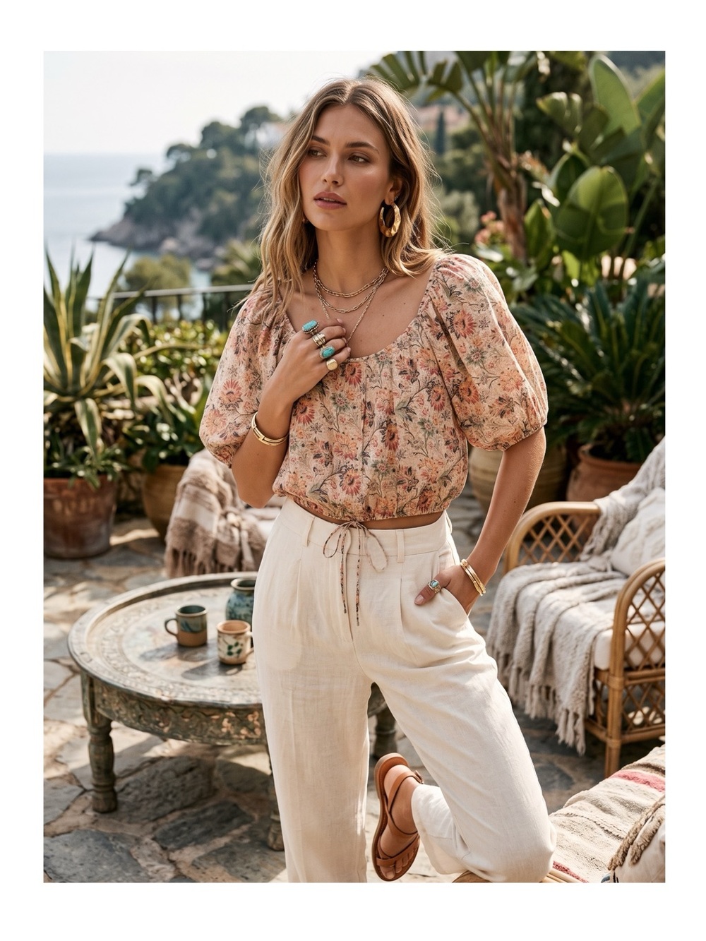 new The Great ✿ The Provence Peach Paisley Floral Crop Top ✿ Peach Print ✿ 3 L